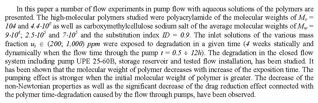 DRAG REDUCING POLYMER SOLUTIONS: PUMPING EFFECT