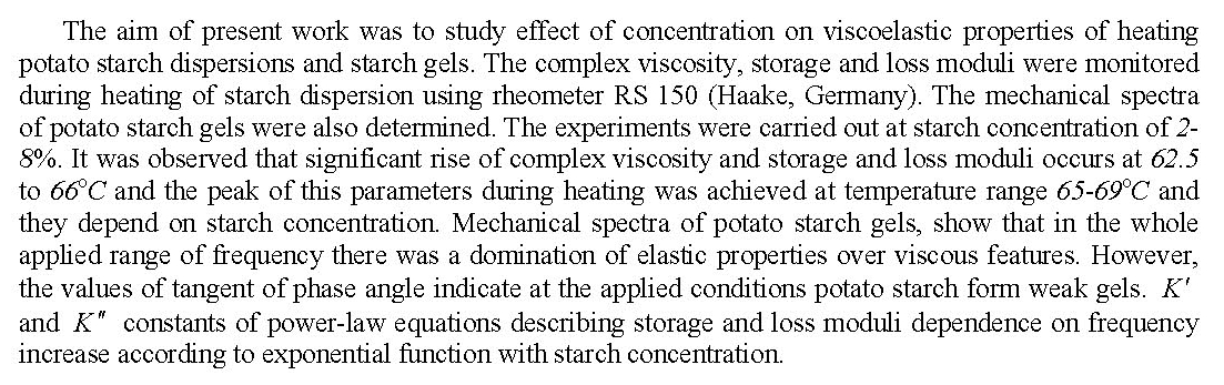 EFFECT OF CONCENTRATION ON VISCOELASTIC PROPERTIES OF POTATO STARCH GEL