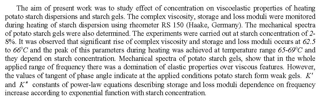 EFFECT OF CONCENTRATION ON VISCOELASTIC PROPERTIES OF POTATO STARCH GEL